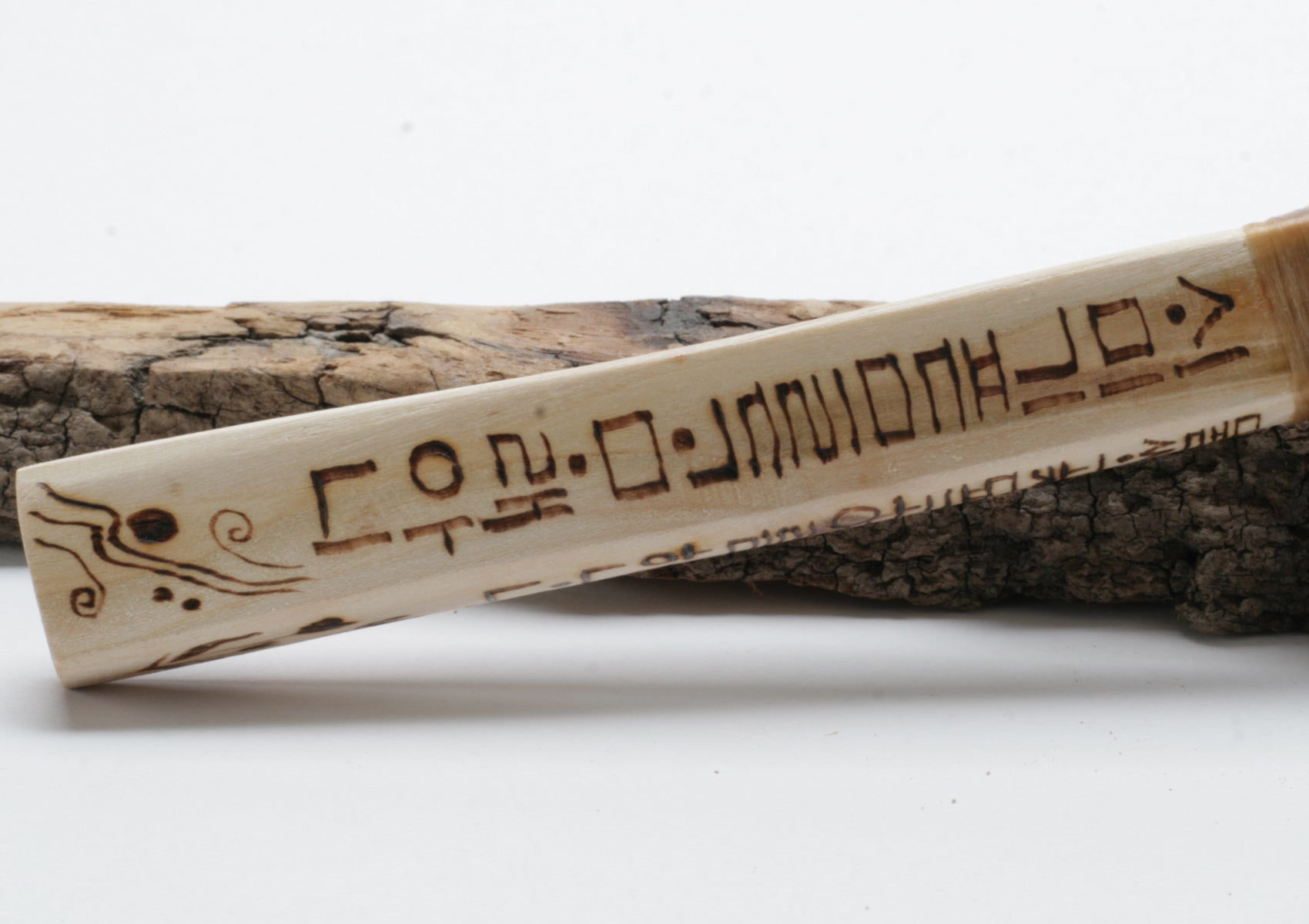 Tiger Obsidian Knife with " Hangeol " Woodburned Handle