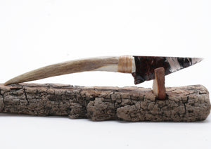 Tri Color Obsidian Knife with Deer Antler Handle