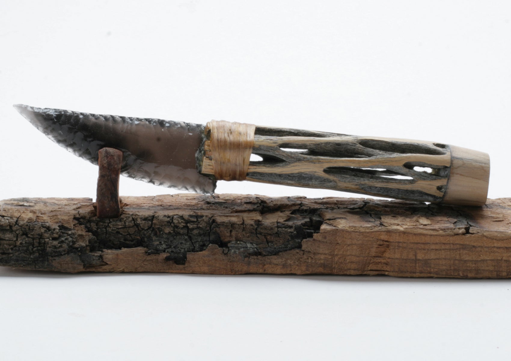 Translucent Obsidian Stone Knife with Cactus Handle