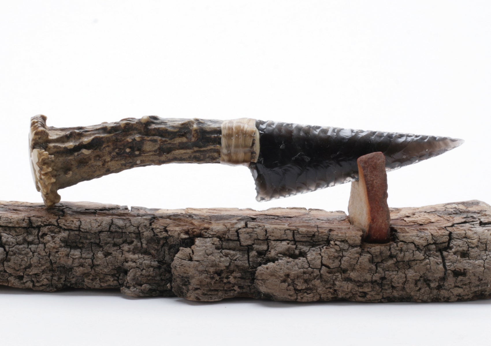 Rainbow Obsidian Stone Knife with Roe Deer Antler