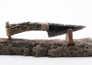 Rainbow Obsidian Stone Knife with Roe Deer Antler