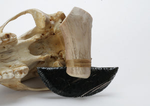 Black Hatched Obsidian Ulu with Deer Antler