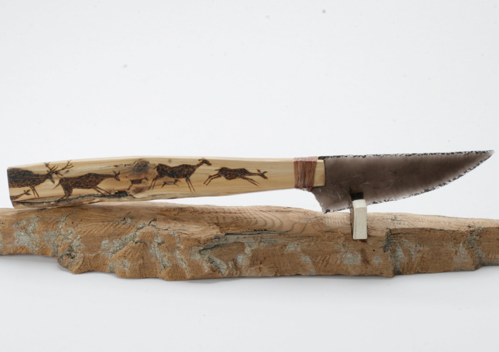Translucent Obsidian Knife with Woodburned on Drift Wood