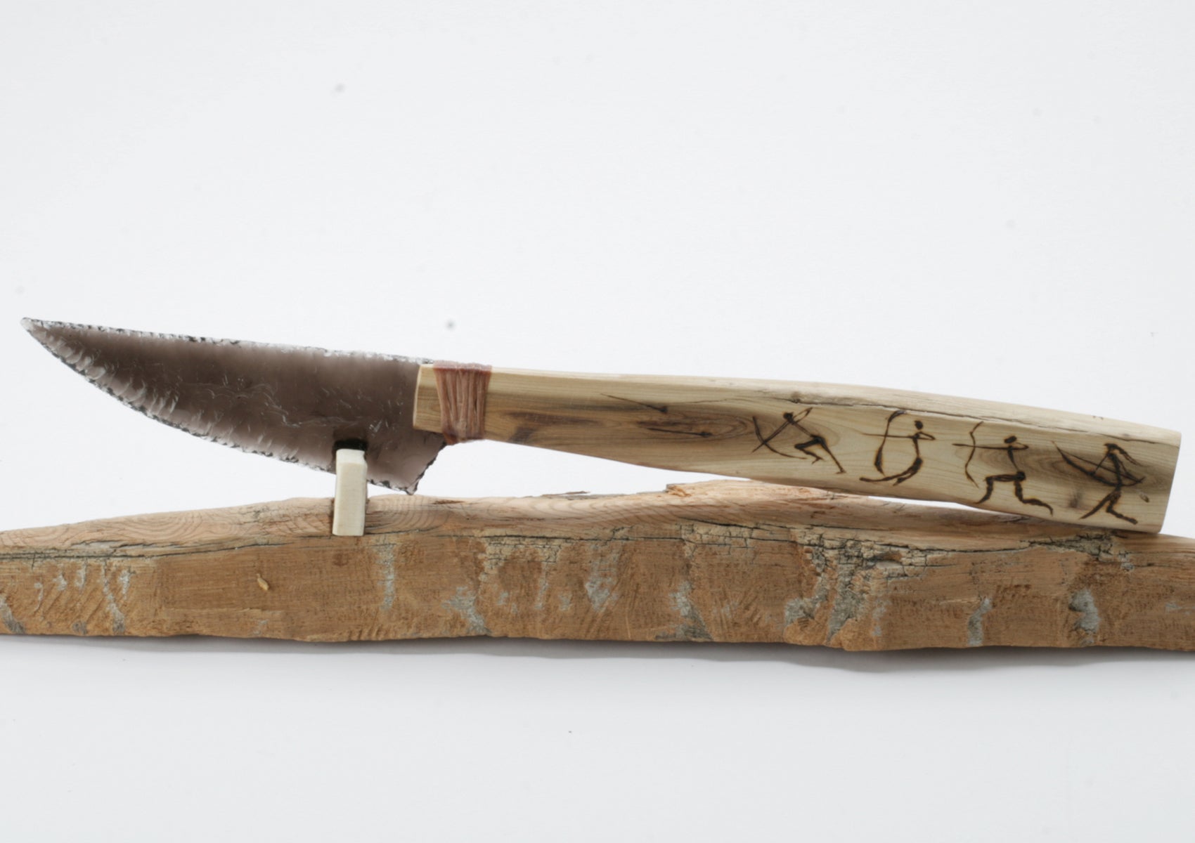 Translucent Obsidian Knife with Woodburned on Drift Wood